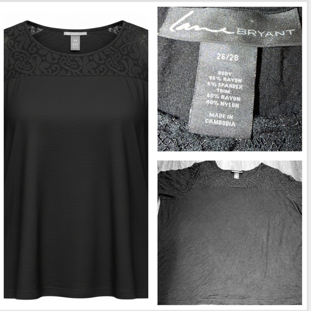 Lane Bryant Womens Plus Size 26/28 Black Lace Yoke Gothic Romantic Feminine Top